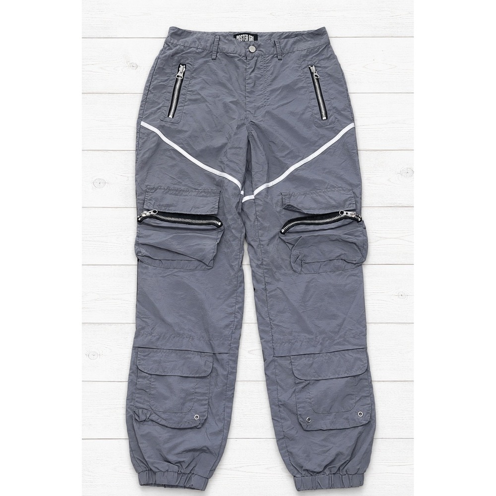 Poster Grl Cargo Pants Grey Nylon Reflective Techwear Streetwear Small